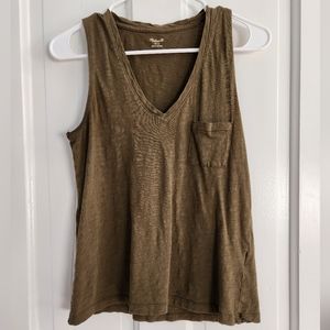 Madewell Womens Tank Top Olive Green Size Small Front Pocket Lightweight